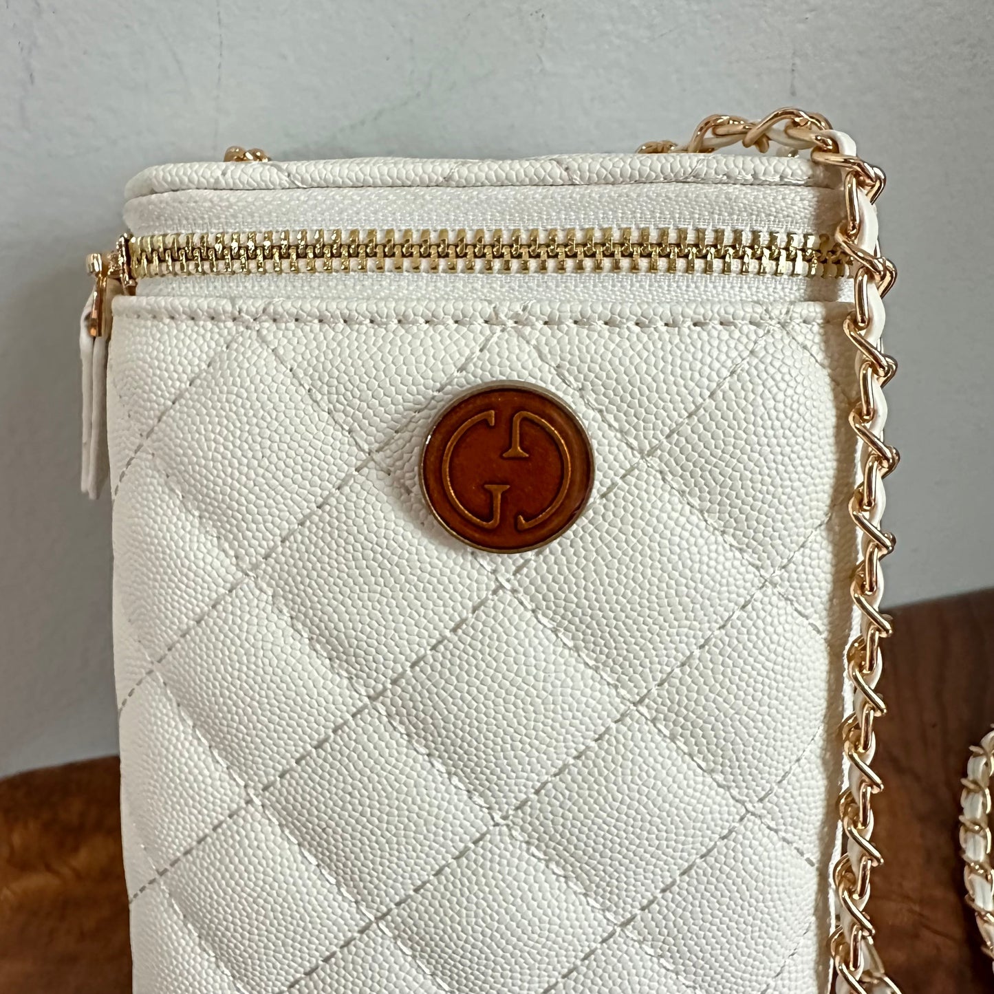 Button Bag - Quilted White Phone Crossbody with Gucci GG Button