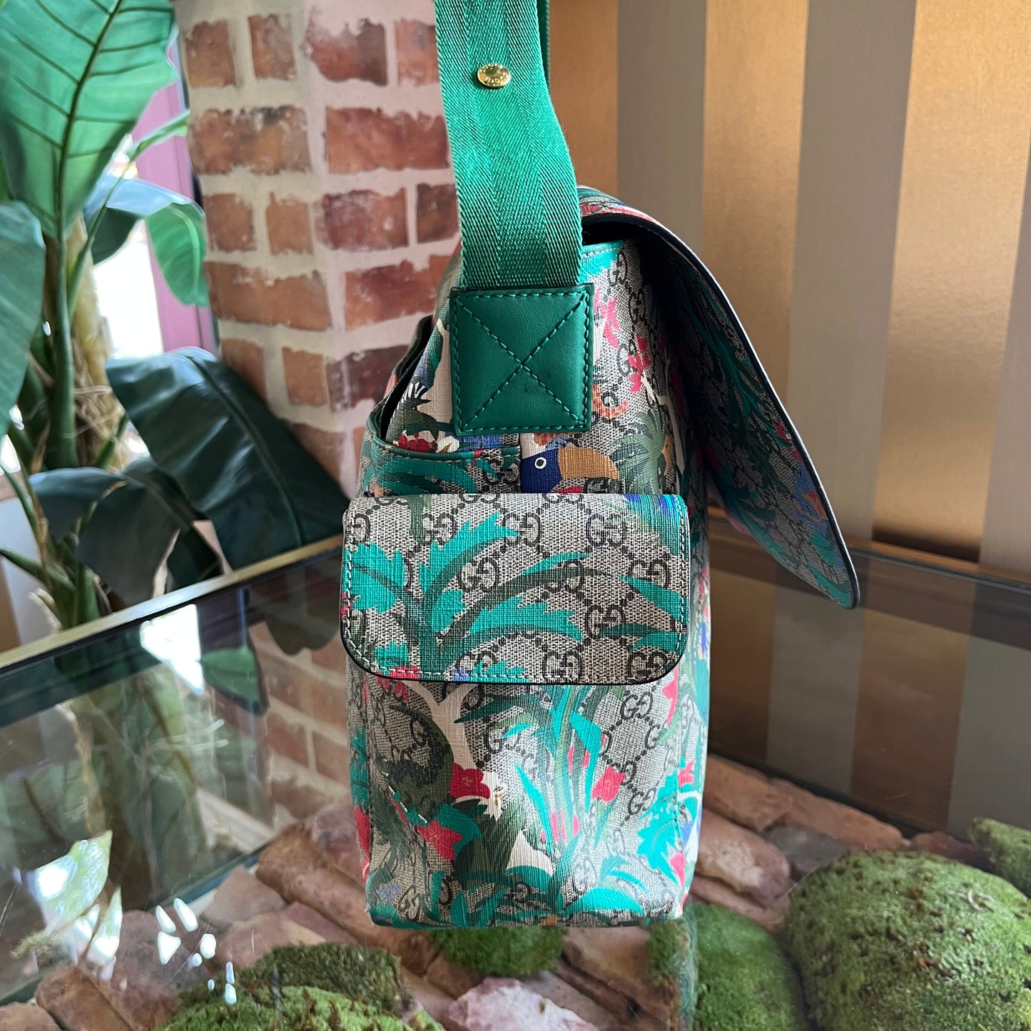 GUCCI GG Supreme Monogram Jungle Green Diaper Bag