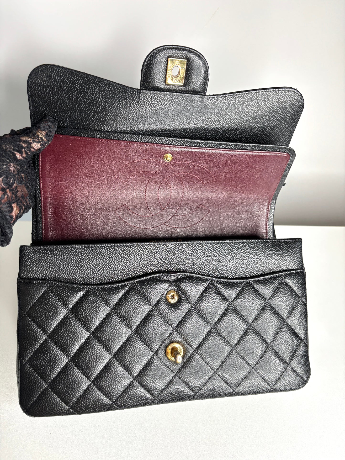 Chanel Jumbo Black Caviar Classic Double Flap Gold Hardware Shoulder Bag 2021 - Preloved