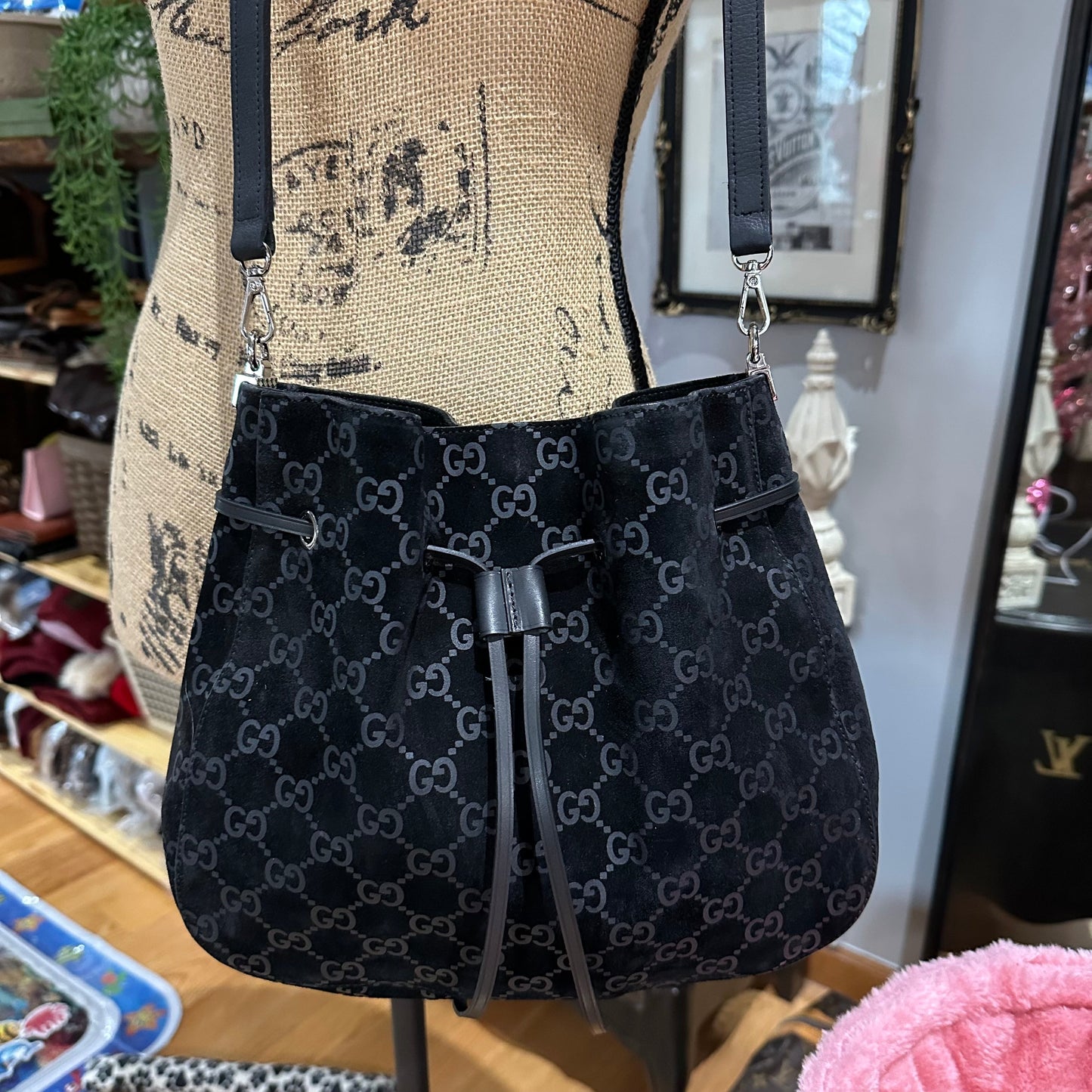 The Peacock Crossbody -Orvis bags Suede GG in Black