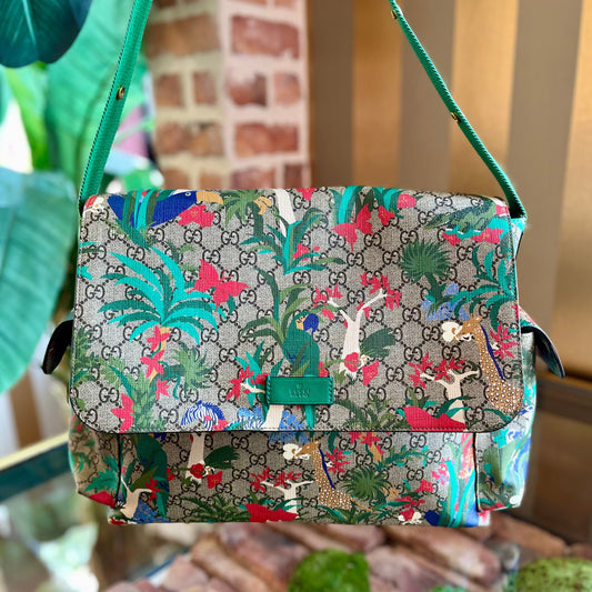 GUCCI GG Supreme Monogram Jungle Green Diaper Bag