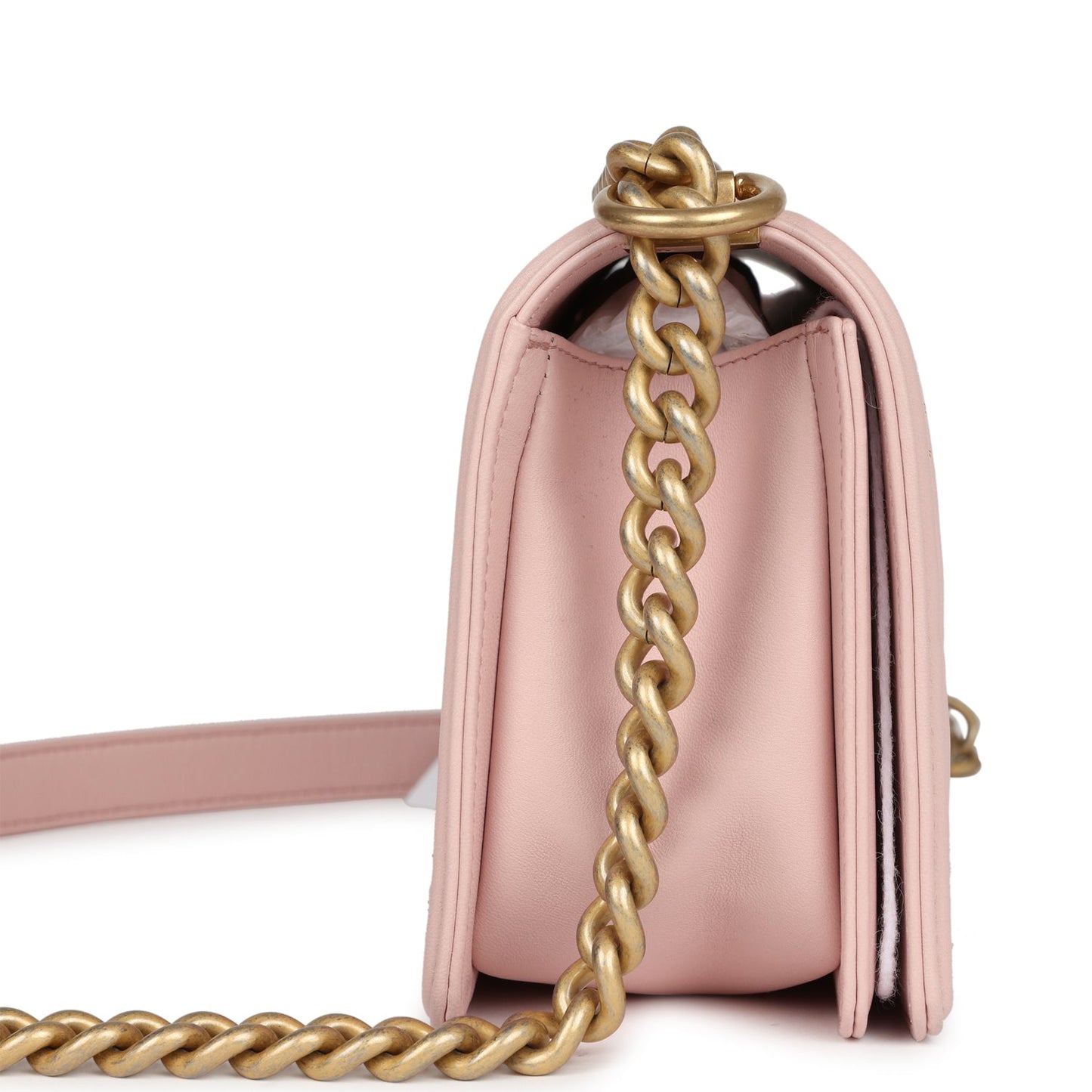 Chanel Medium Boy Bag Light Pink Lambskin Antique Gold Hardware