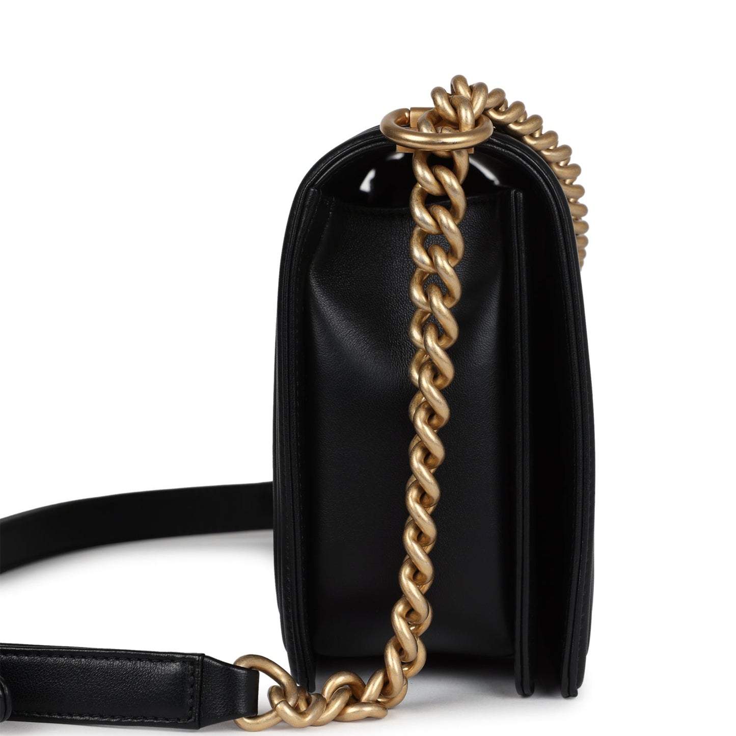 Chanel New Medium Chevron Boy Bag Black Calfskin Antique Gold Hardware