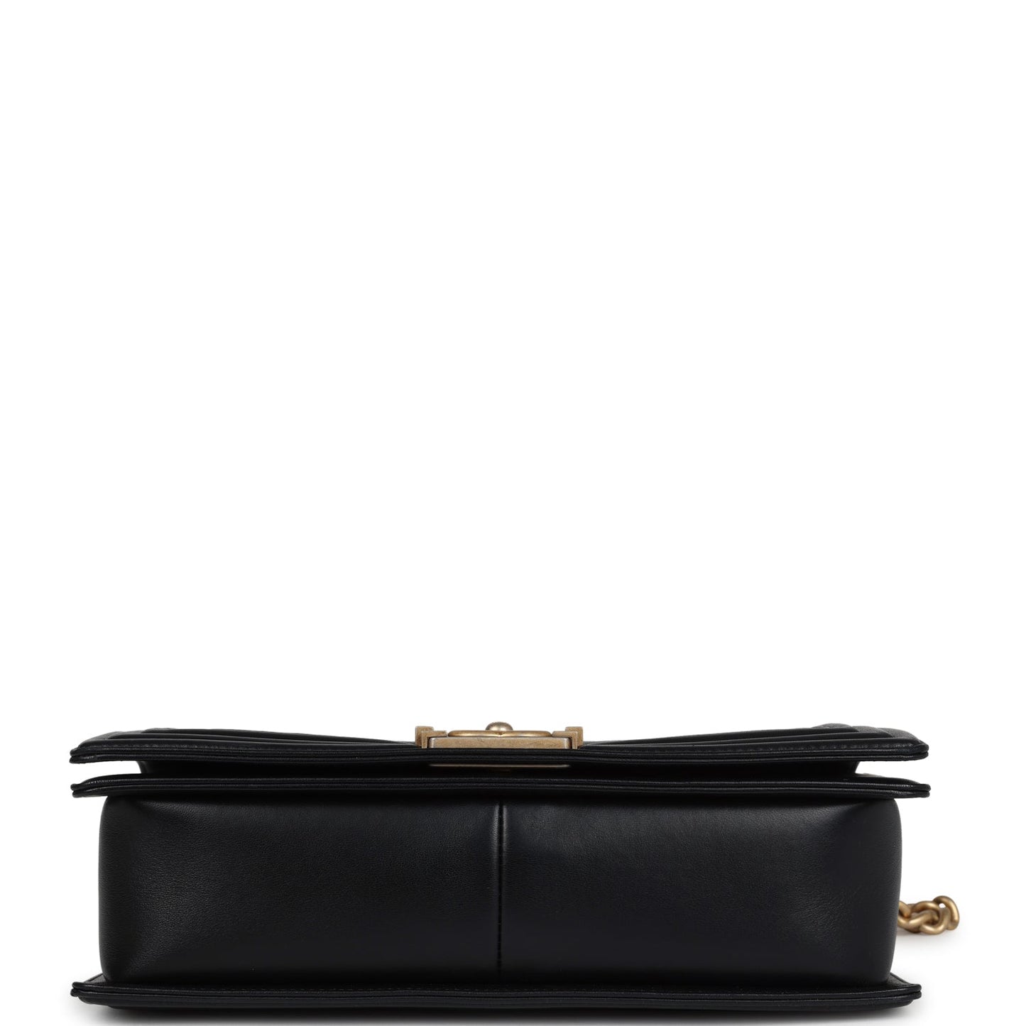 Chanel New Medium Chevron Boy Bag Black Calfskin Antique Gold Hardware