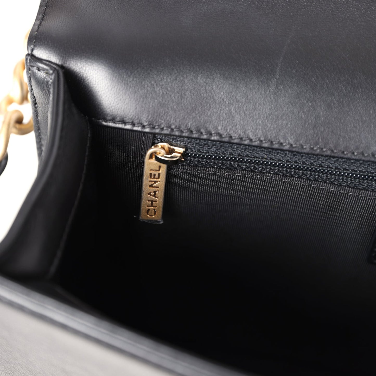 Chanel New Medium Chevron Boy Bag Black Calfskin Antique Gold Hardware