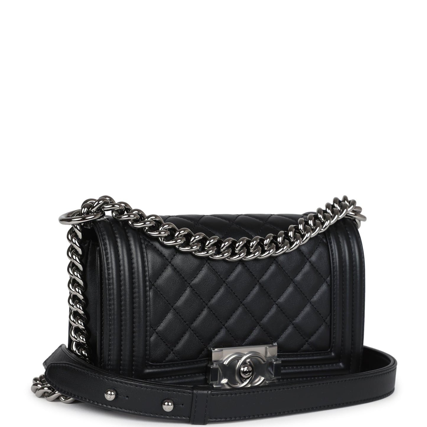 Chanel Small Boy Bag Black Lambskin Ruthenium Hardware