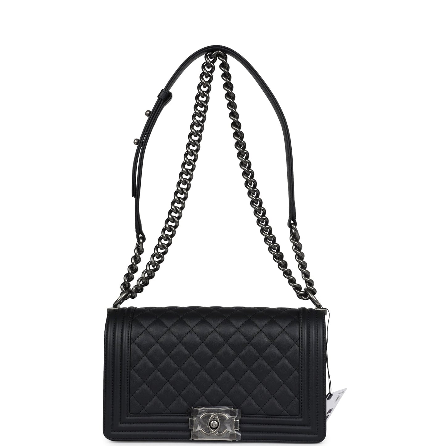 Chanel Medium Boy Bag Black Calfskin Aged Ruthenium Hardware