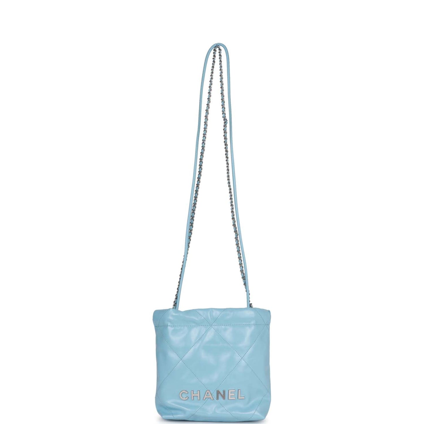 Chanel Mini 22 Bag Light Blue Calfskin Silver Hardware