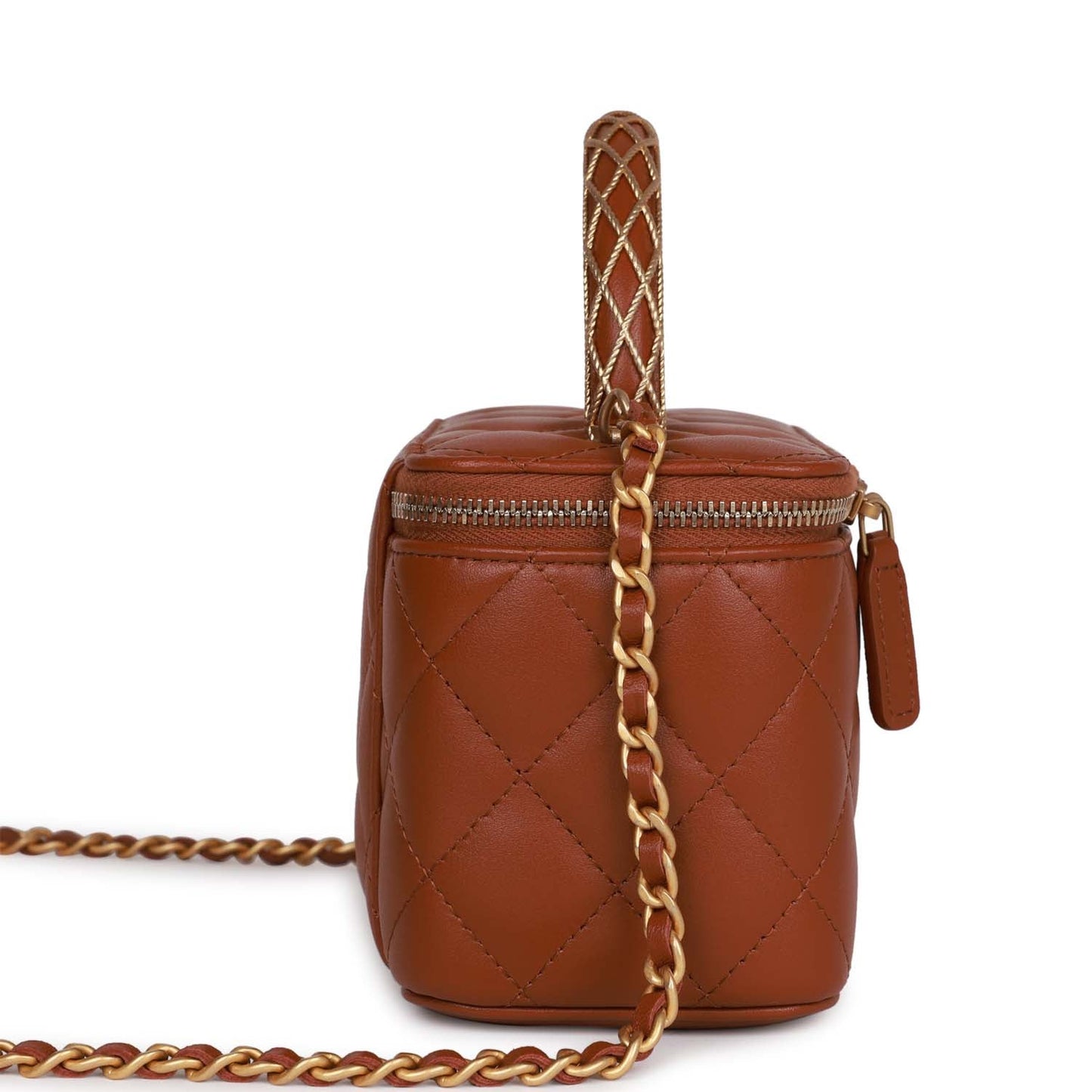 Chanel Small Top Handle Vanity Case Brown Lambskin Brushed Gold Hardware