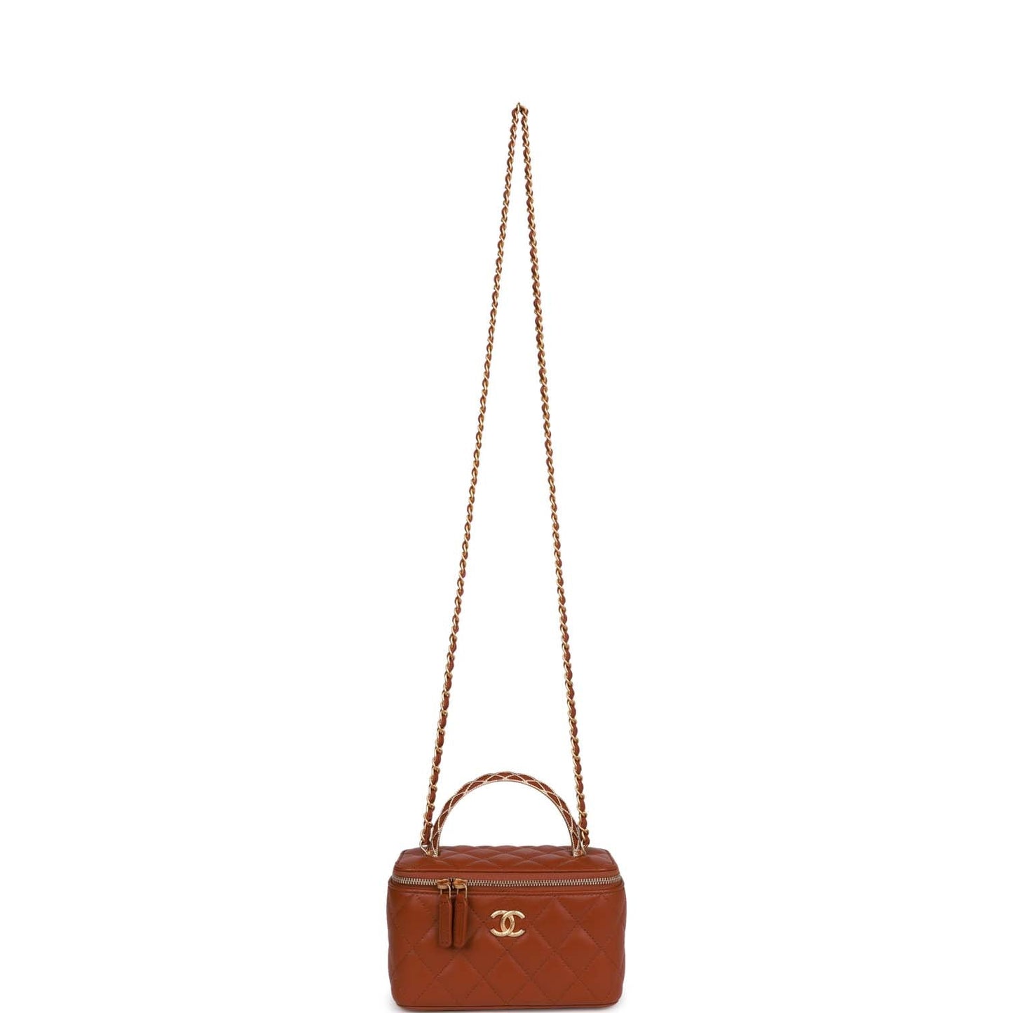Chanel Small Top Handle Vanity Case Brown Lambskin Brushed Gold Hardware