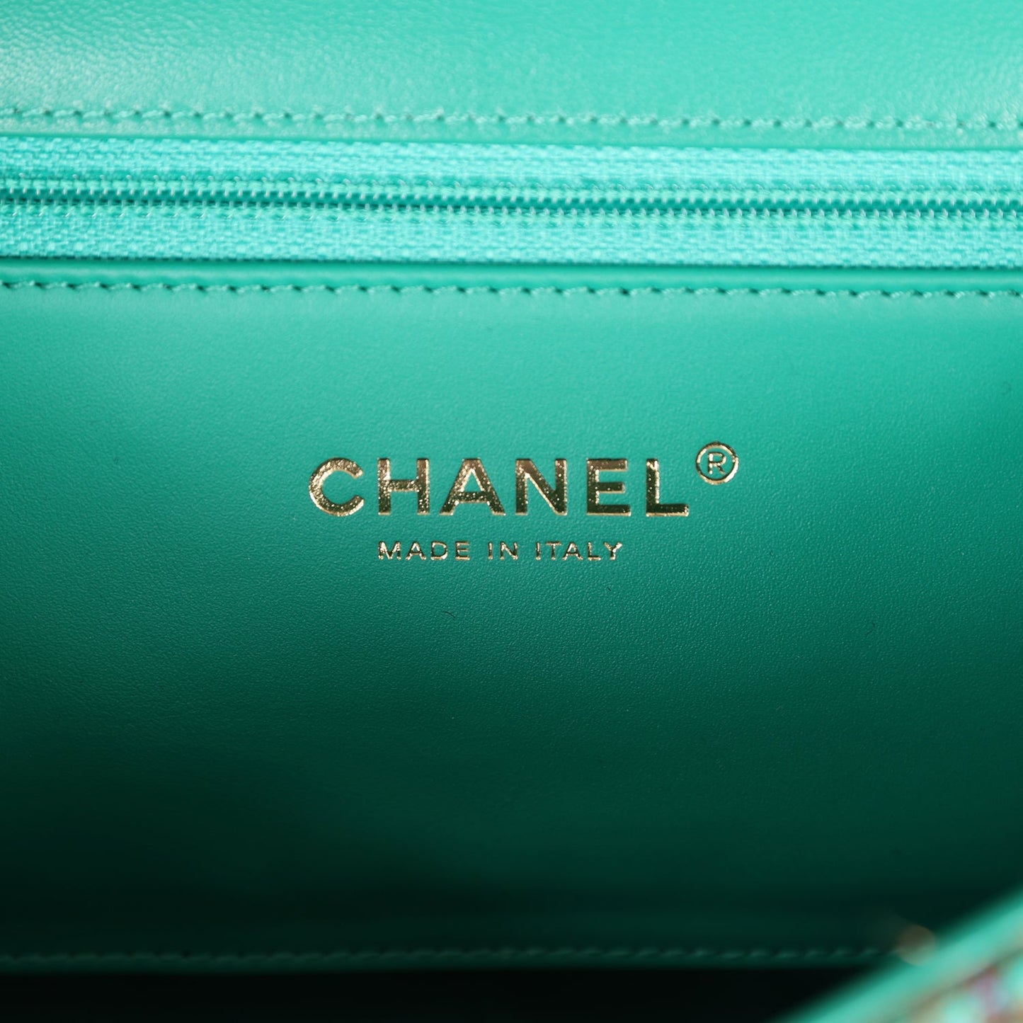 Chanel Large Double Flap Bag with Cut Out Handle and Multi Chain Green Tweed Gold Hardware