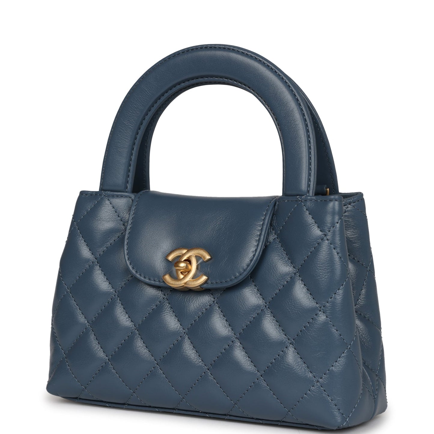 Chanel Small Kelly Shopper Blue Shiny Aged Calfskin Brushed Gold Hardware