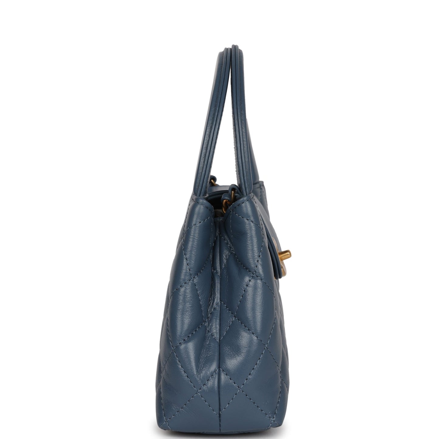 Chanel Small Kelly Shopper Blue Shiny Aged Calfskin Brushed Gold Hardware