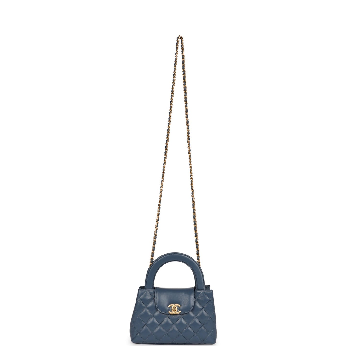 Chanel Small Kelly Shopper Blue Shiny Aged Calfskin Brushed Gold Hardware