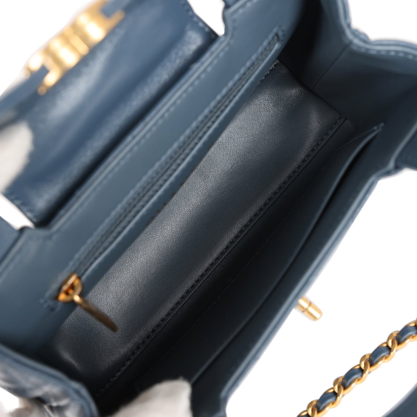 Chanel Small Kelly Shopper Blue Shiny Aged Calfskin Brushed Gold Hardware