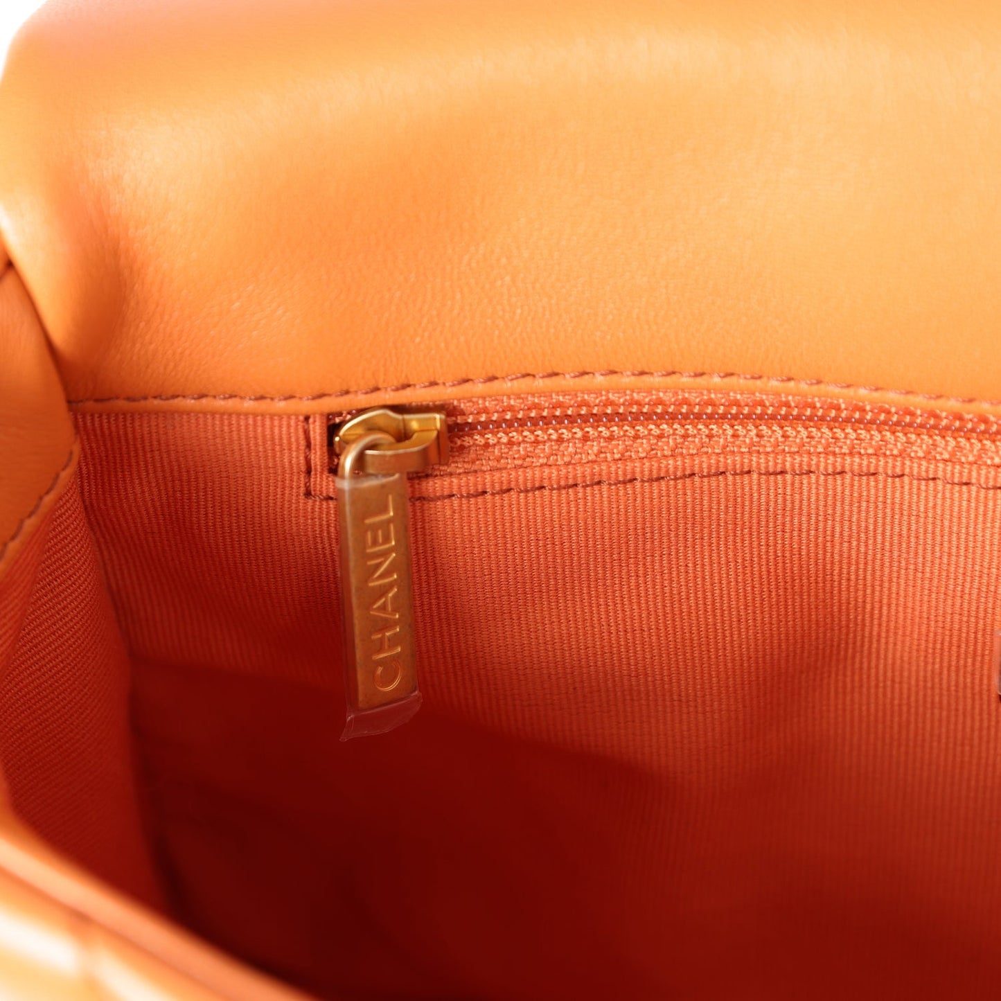 Chanel Medium 19 Flap Orange Lambskin Mixed Metal Hardware