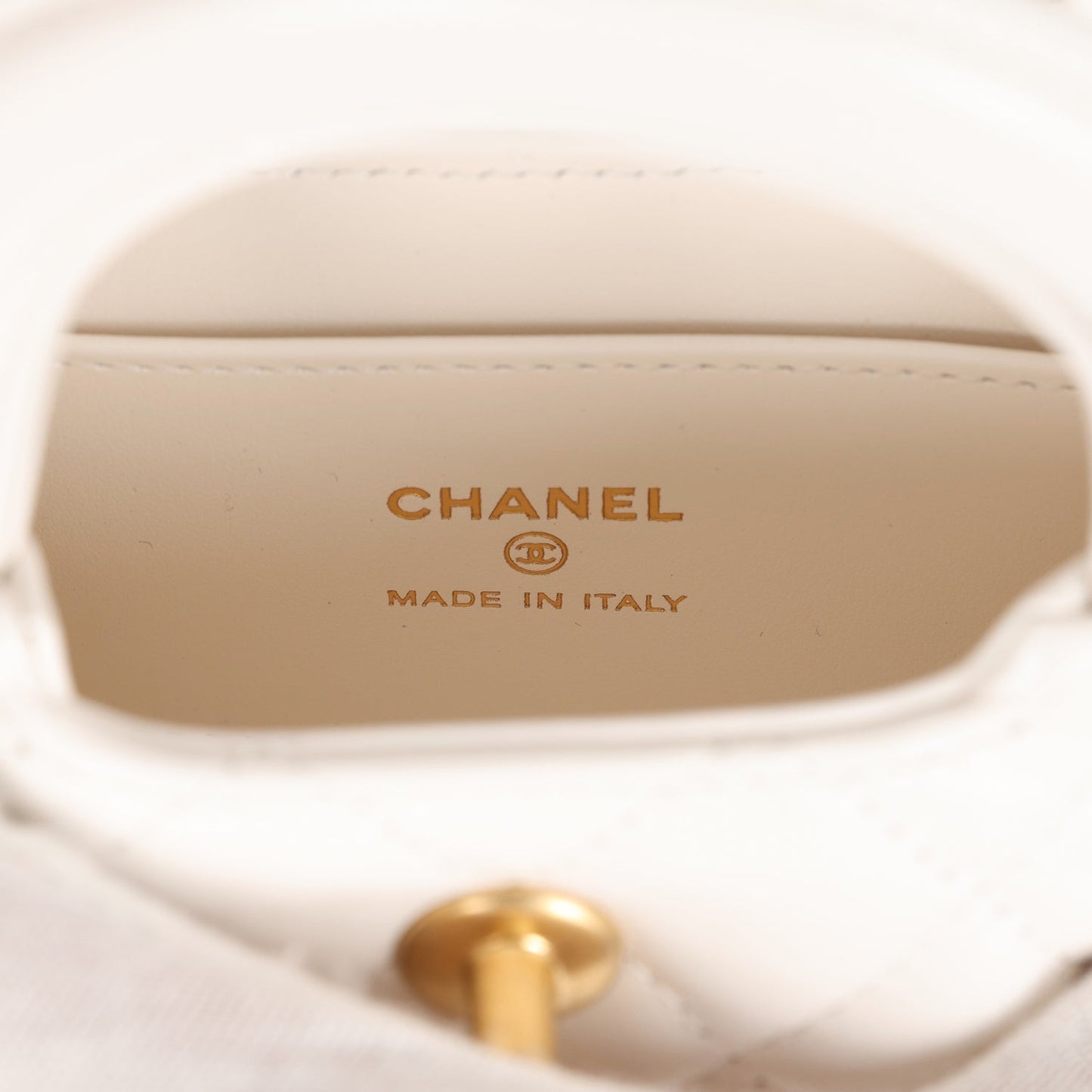 Chanel Nano Kelly Shopper White Shiny Aged Calfskin Brushed Gold Hardware