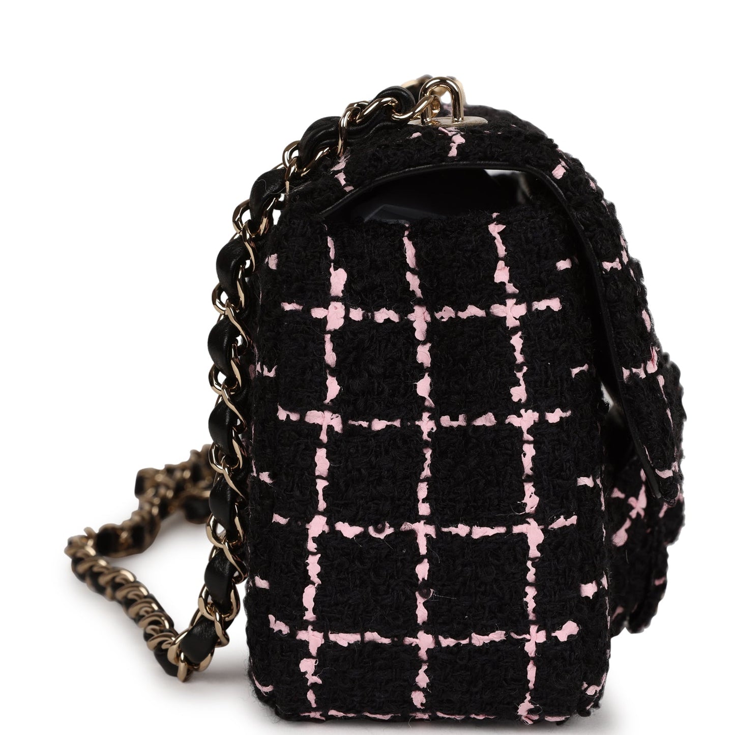 Chanel Mini Camellia Closure Flap Black and Pink Tweed Gold Hardware