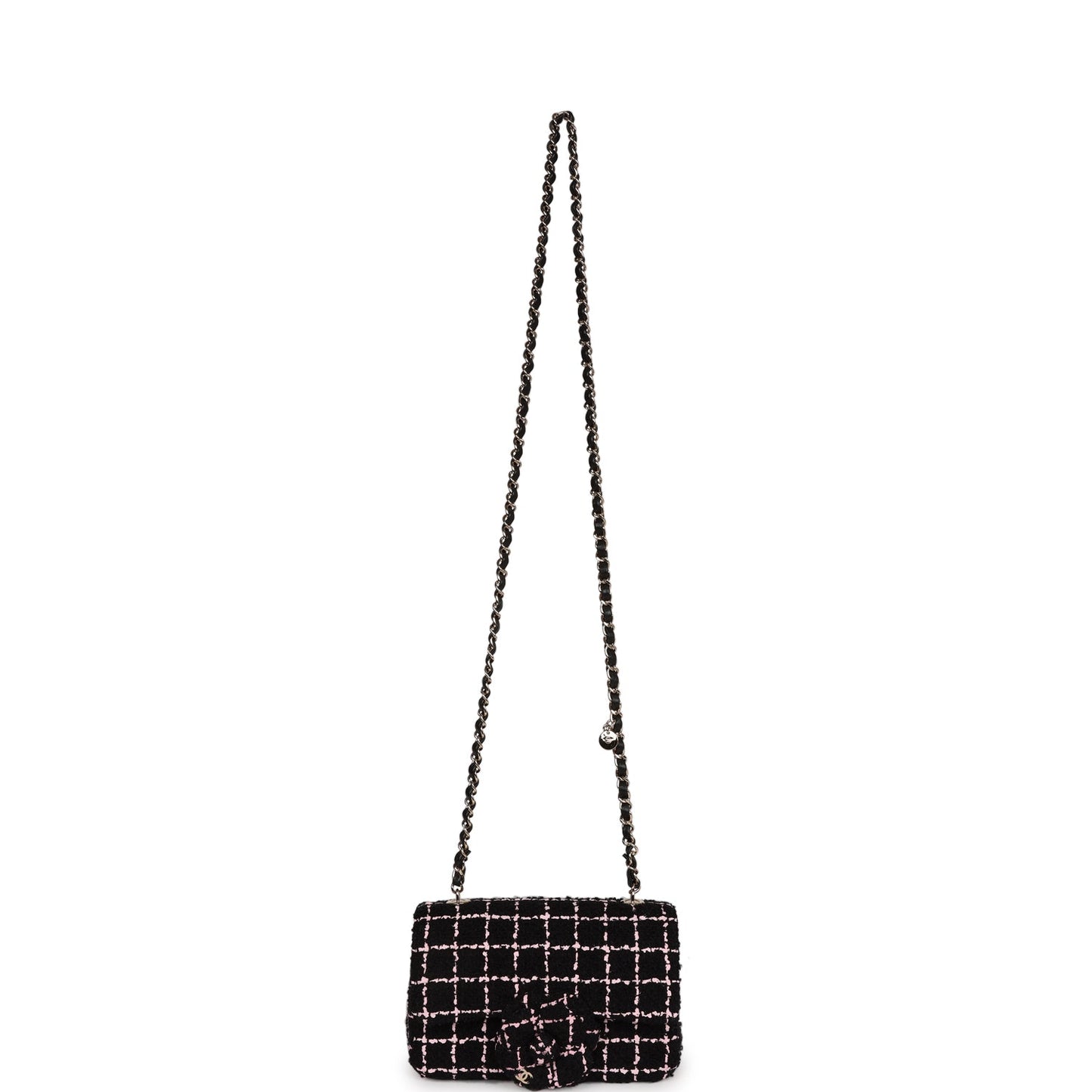 Chanel Mini Camellia Closure Flap Black and Pink Tweed Gold Hardware