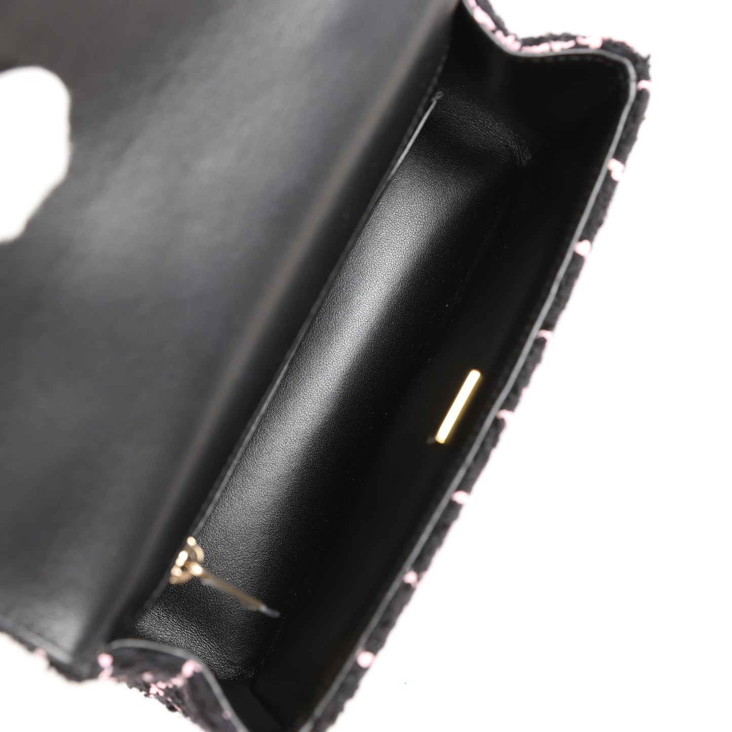 Chanel Mini Camellia Closure Flap Black and Pink Tweed Gold Hardware