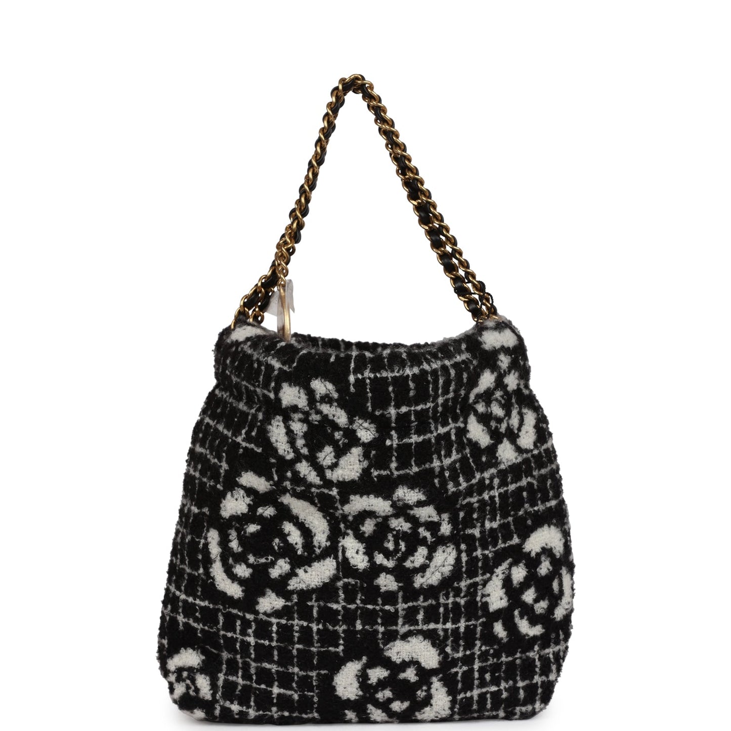 Chanel Mini 22 Bag Black and White Floral Tweed Gold Hardware