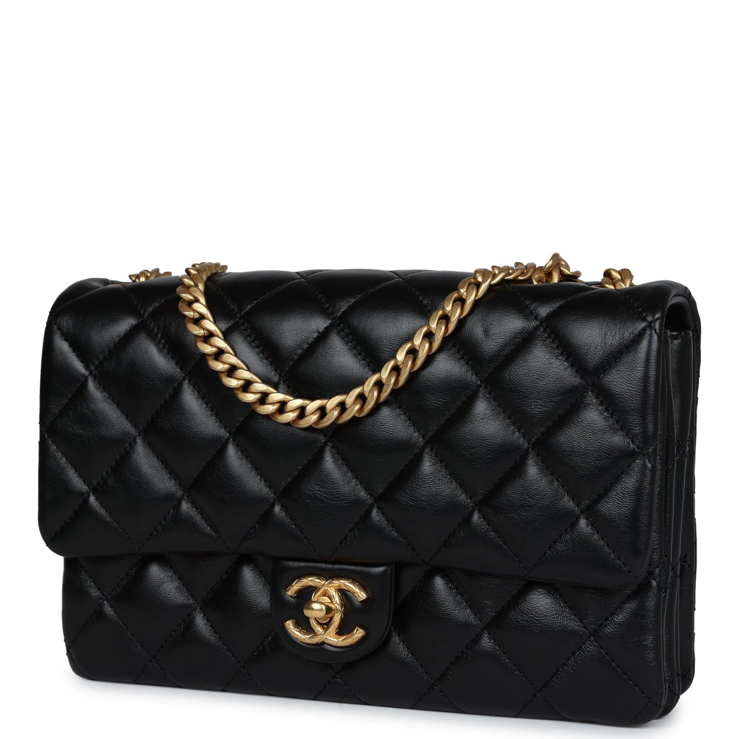 Chanel Small Crush Flap Bag Black Shiny Aged Calfskin Brushed Gold Hardware