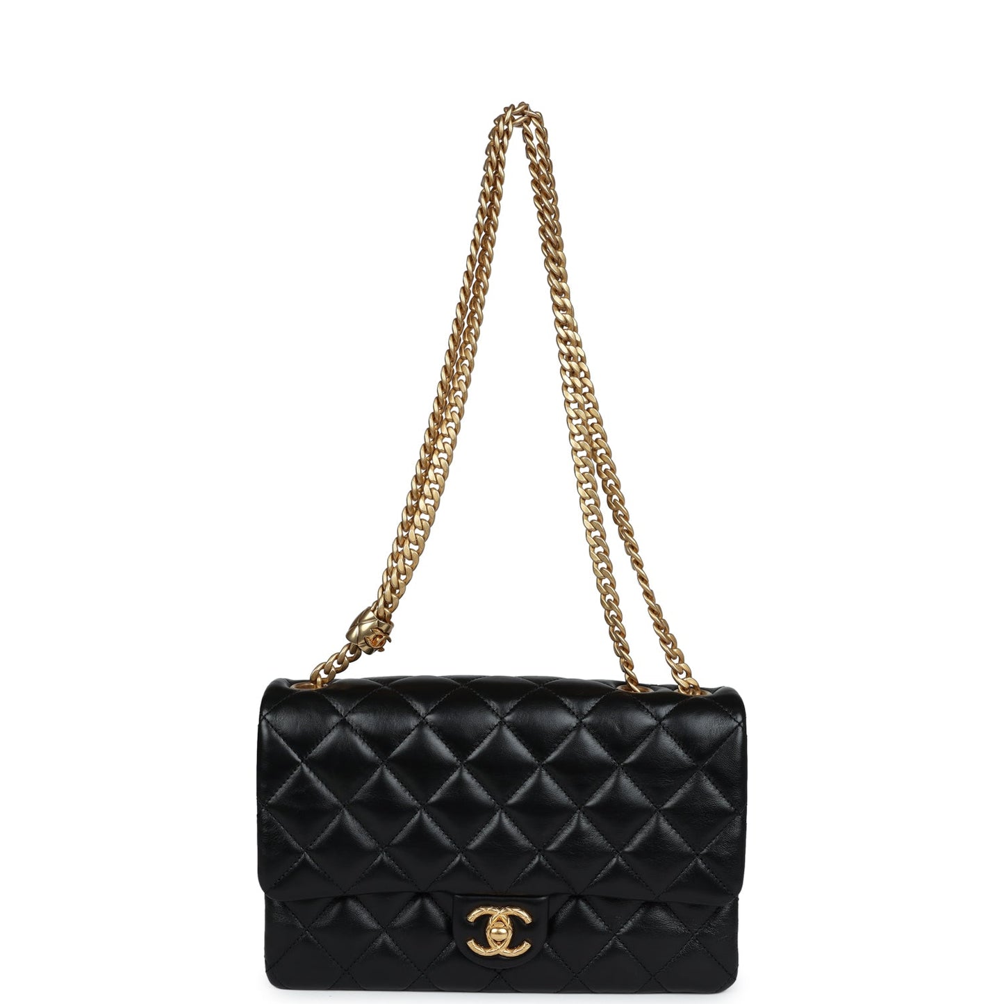 Chanel Small Crush Flap Bag Black Shiny Aged Calfskin Brushed Gold Hardware