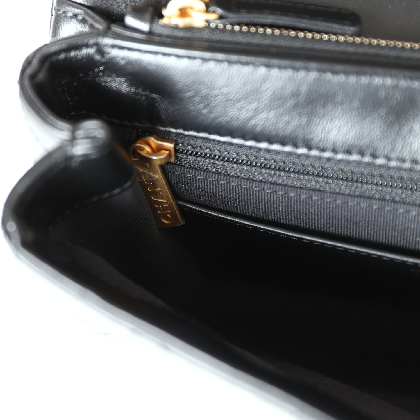 Chanel Small Crush Flap Bag Black Shiny Aged Calfskin Brushed Gold Hardware