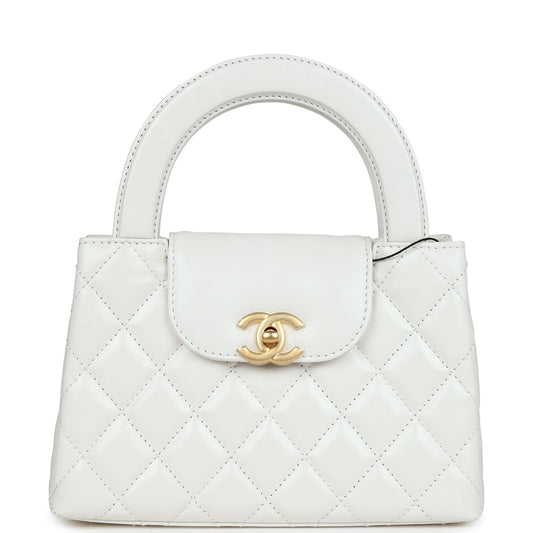 Chanel Small Kelly Shopper White Shiny Aged Calfskin Brushed Gold Hardware