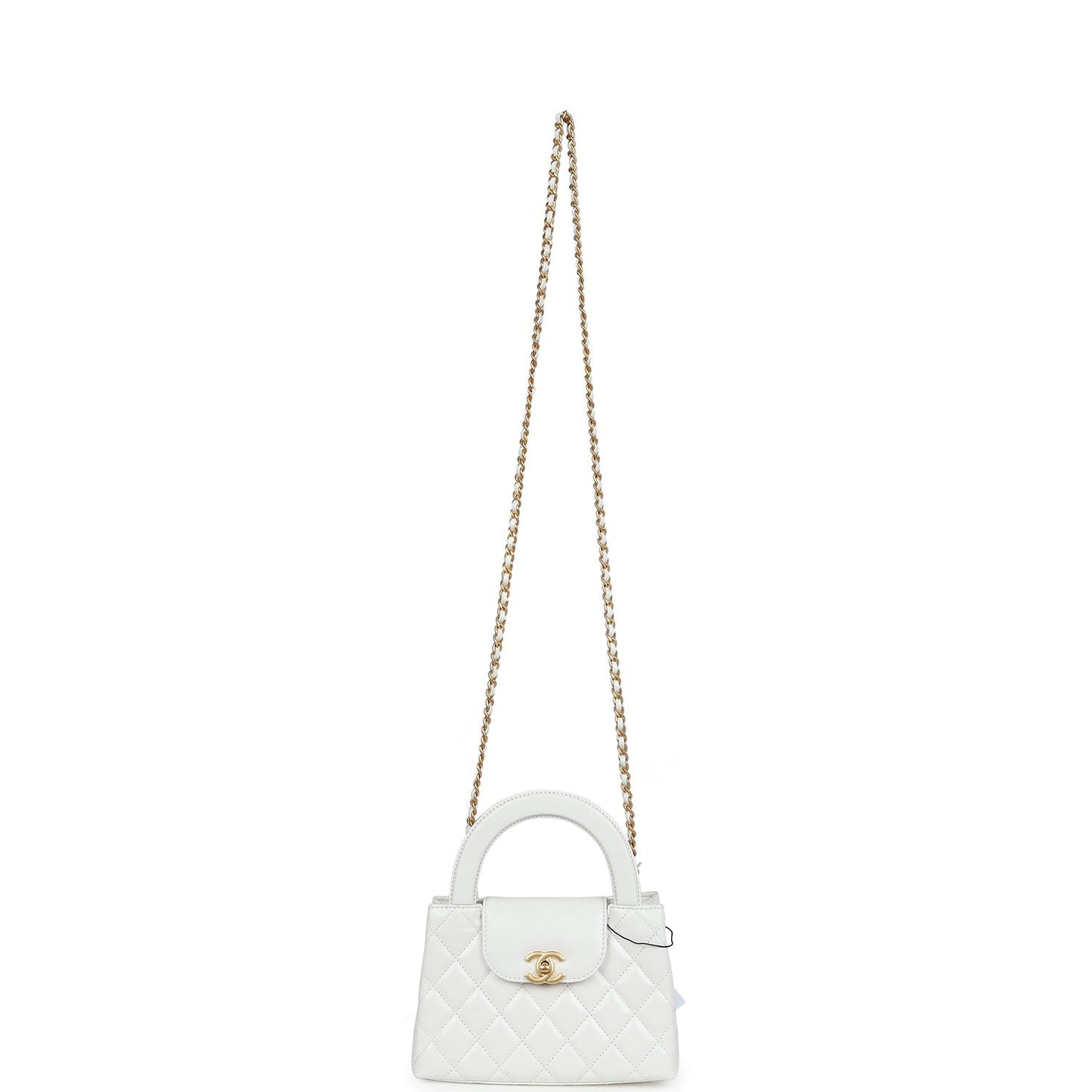 Chanel Small Kelly Shopper White Shiny Aged Calfskin Brushed Gold Hardware