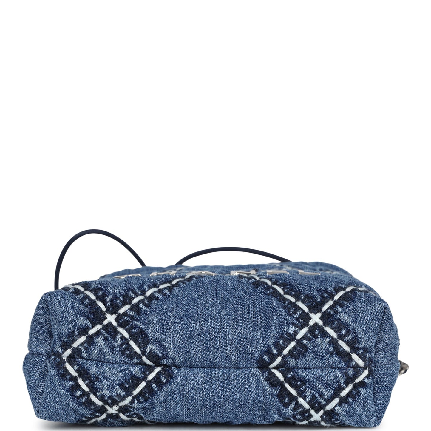 Chanel Mini 22 Bag Blue Stitched Denim Silver Hardware