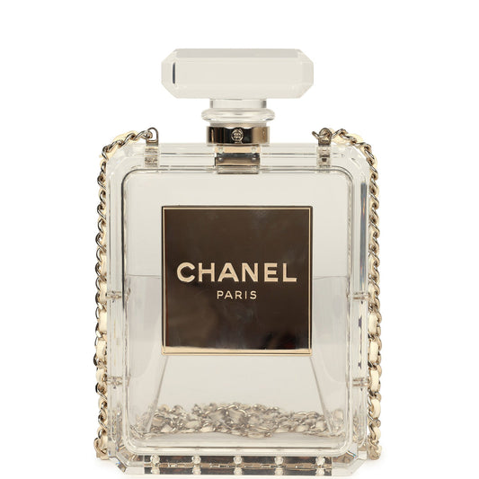 Chanel Minaudiere No. 5 Perfume Clutch Transparent Plexiglass Light Gold Hardware