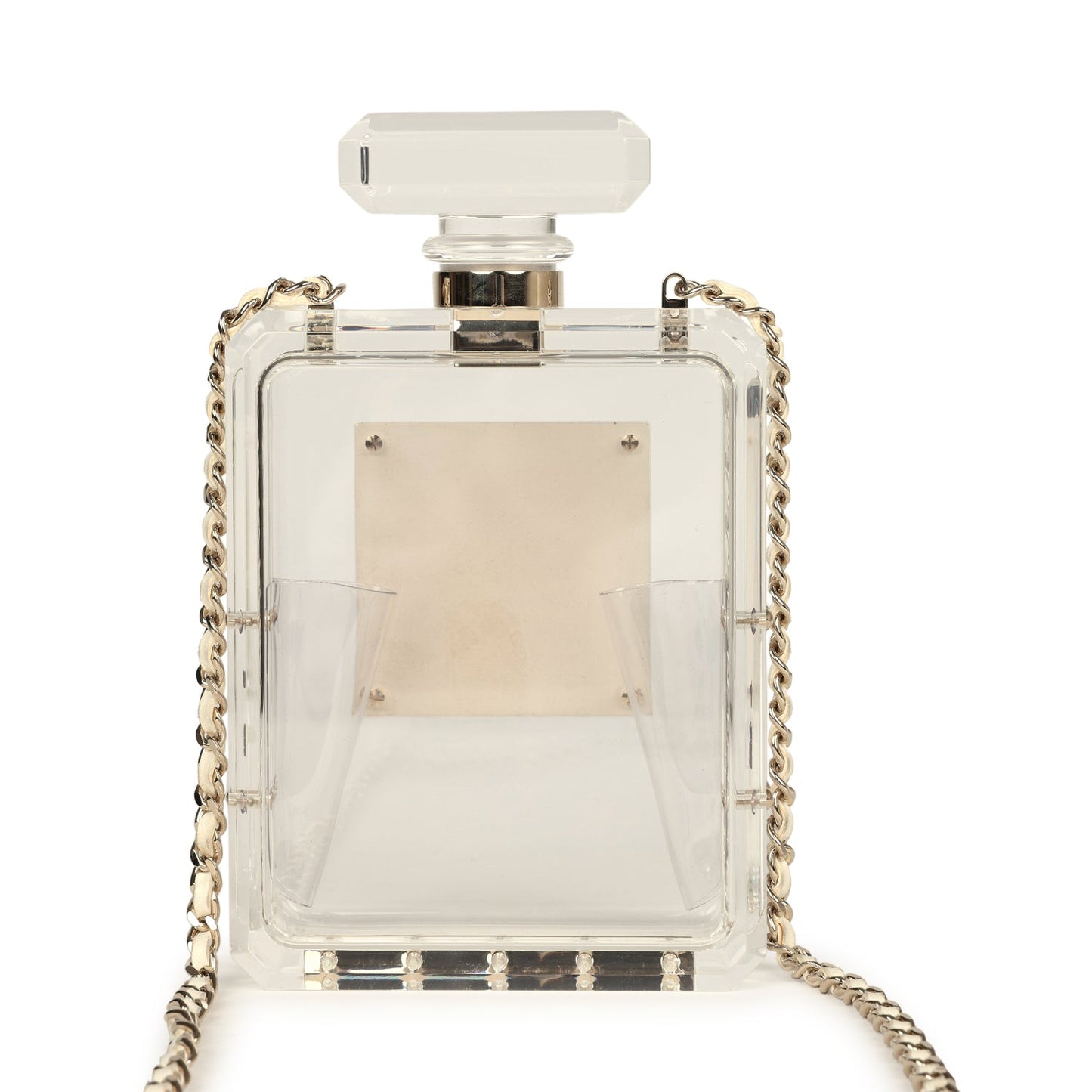 Chanel Minaudiere No. 5 Perfume Clutch Transparent Plexiglass Light Gold Hardware