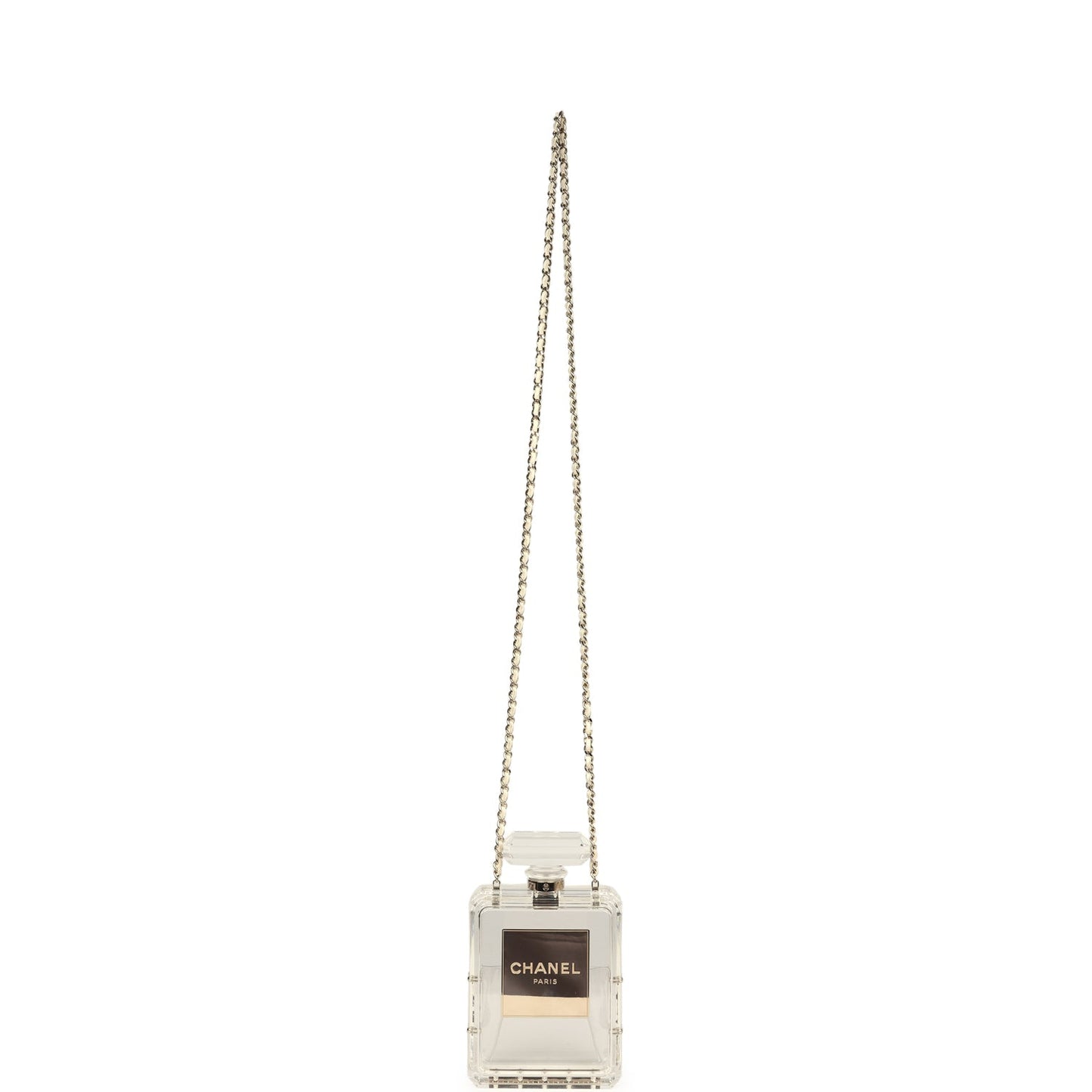 Chanel Minaudiere No. 5 Perfume Clutch Transparent Plexiglass Light Gold Hardware