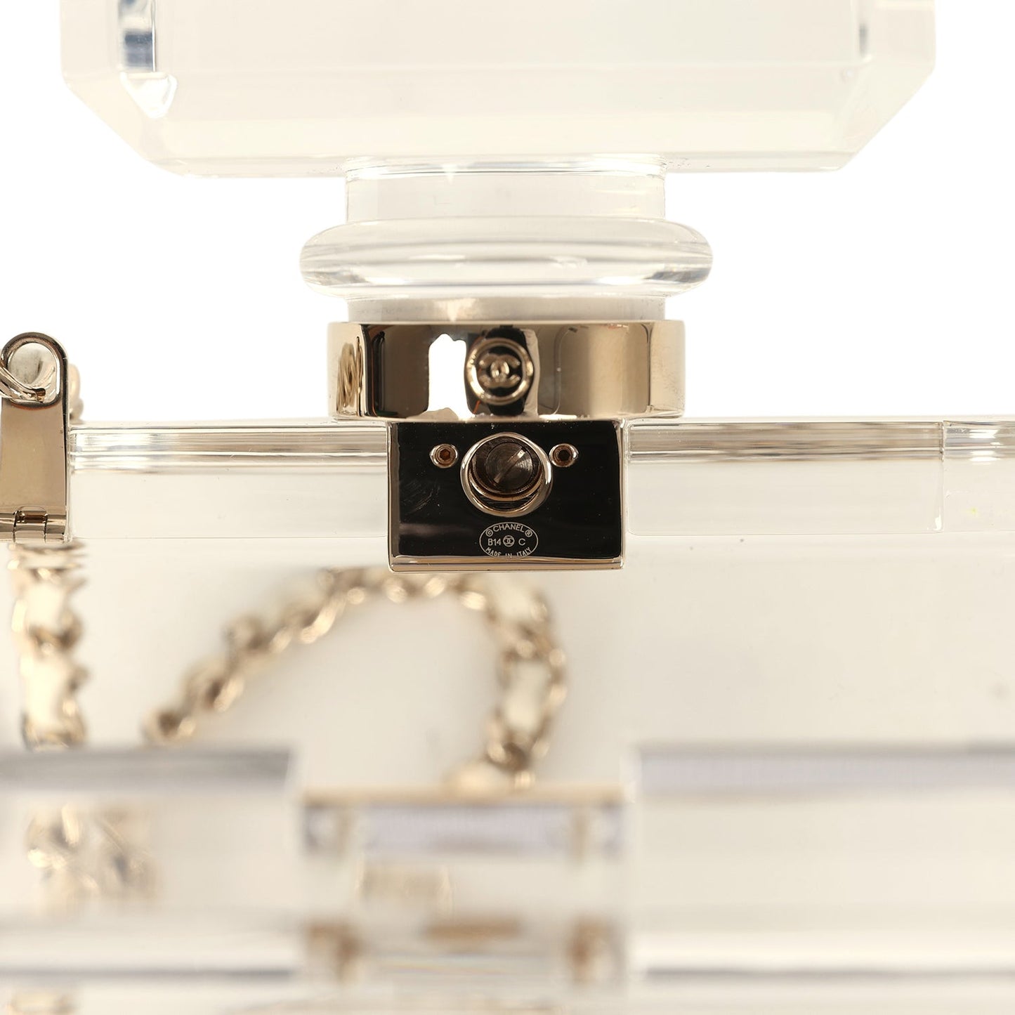 Chanel Minaudiere No. 5 Perfume Clutch Transparent Plexiglass Light Gold Hardware