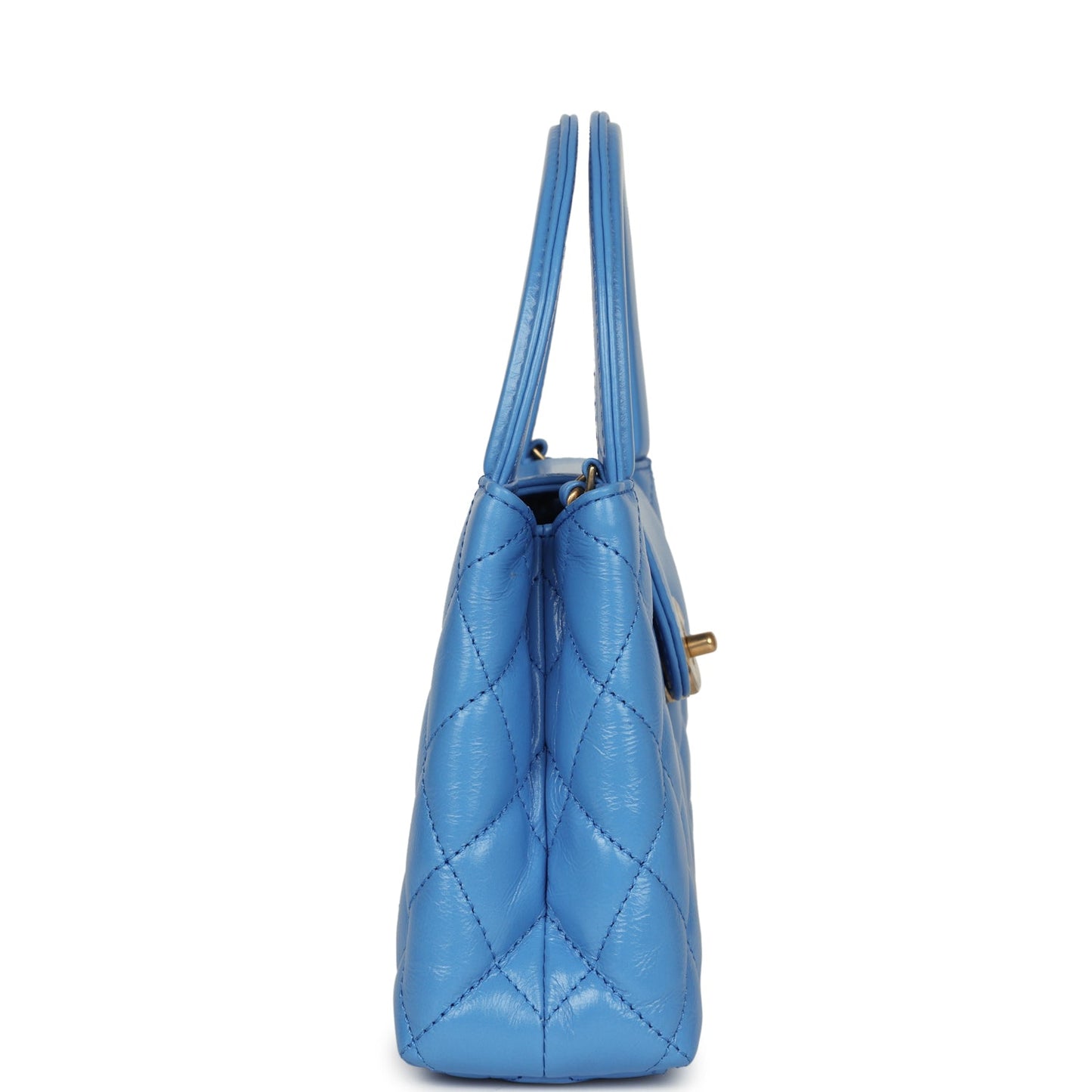 Chanel Small Kelly Shopper Blue Shiny Aged Calfskin Brushed Gold Hardware