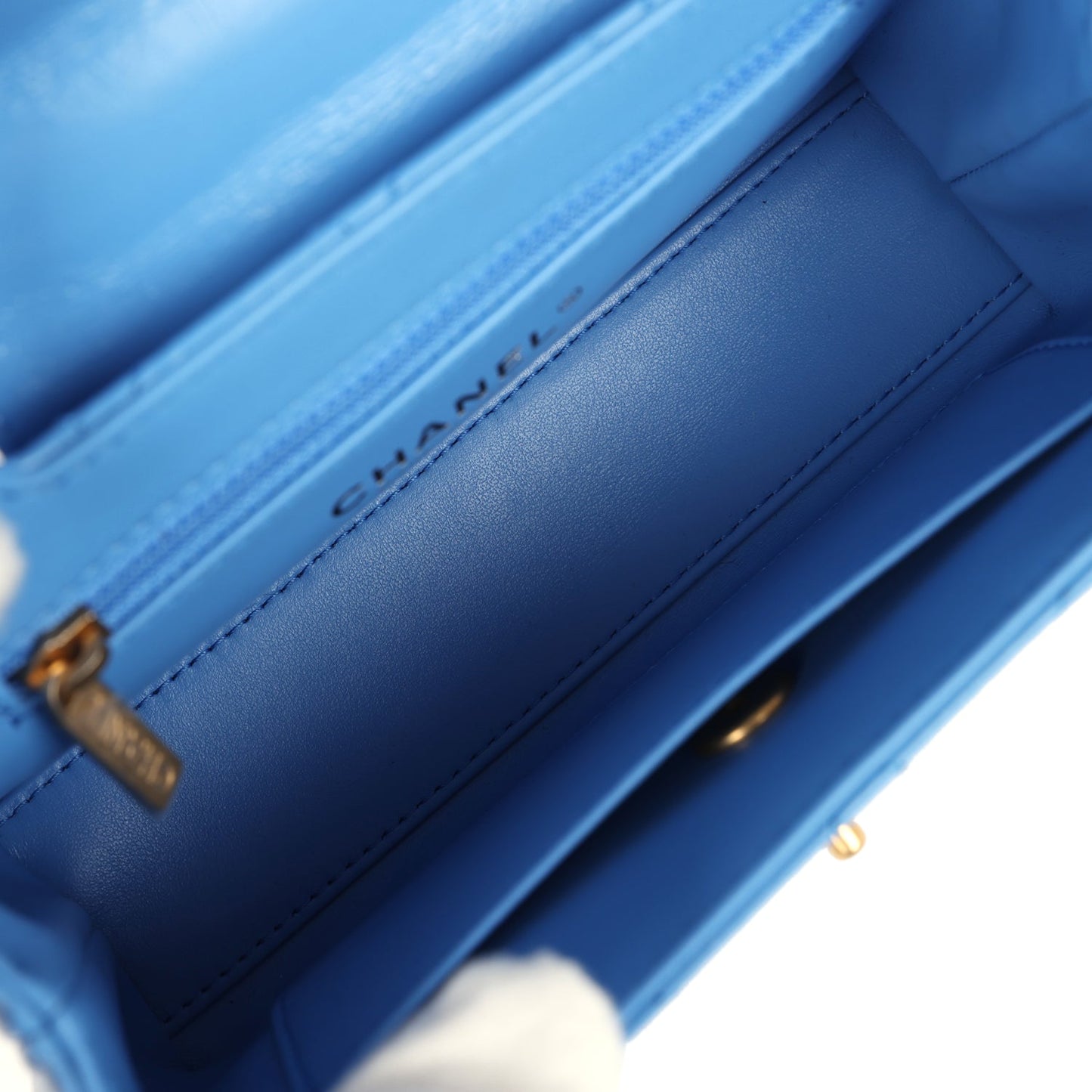 Chanel Small Kelly Shopper Blue Shiny Aged Calfskin Brushed Gold Hardware