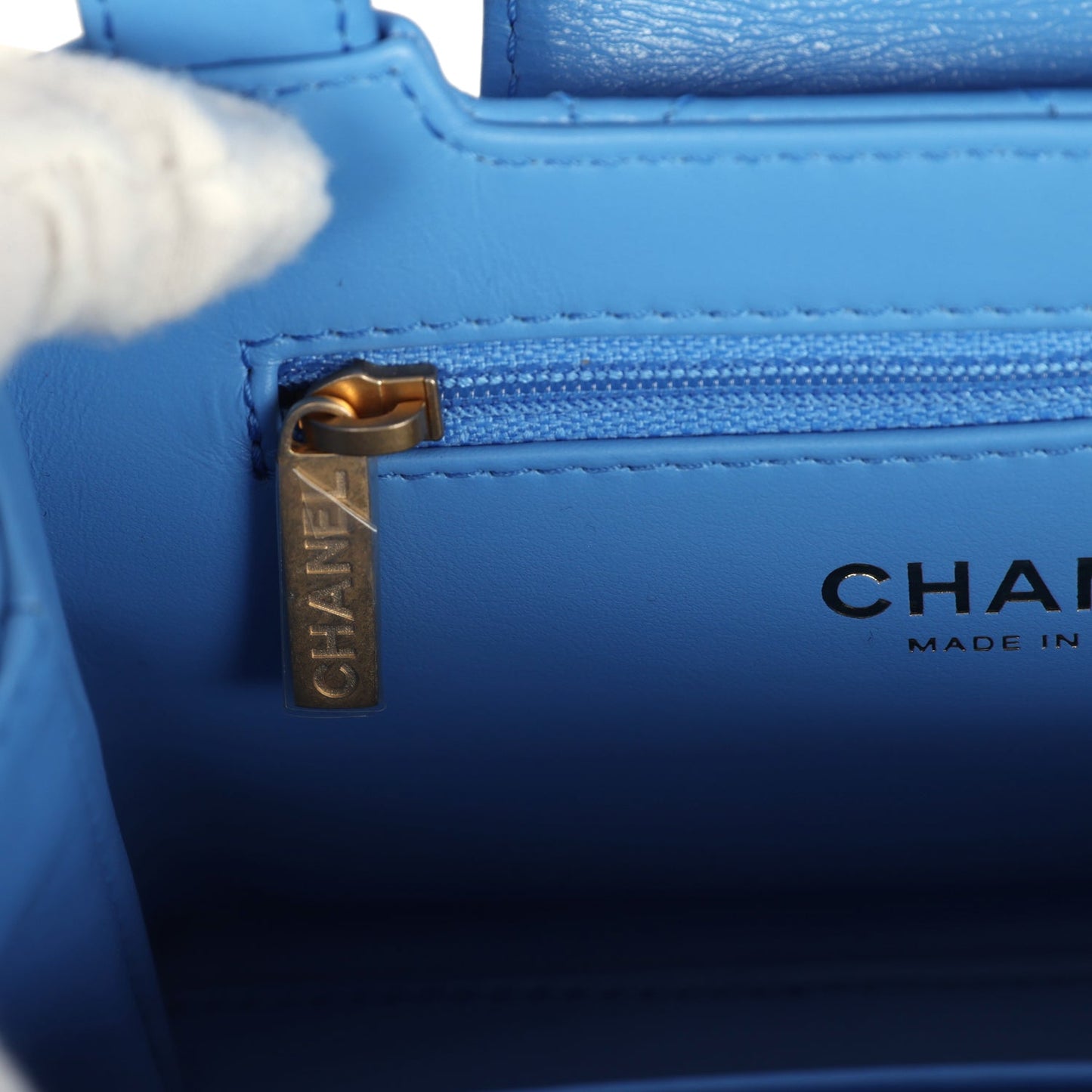 Chanel Small Kelly Shopper Blue Shiny Aged Calfskin Brushed Gold Hardware