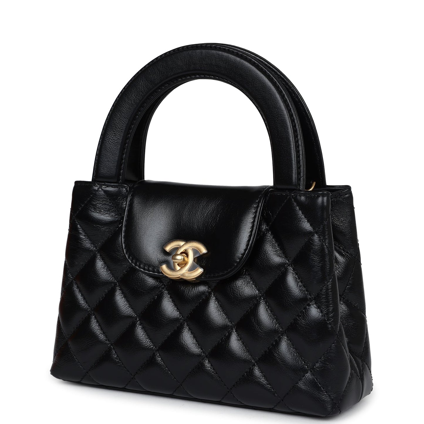 Chanel Small Kelly Shopper Black Shiny Aged Calfskin Brushed Gold Hardware