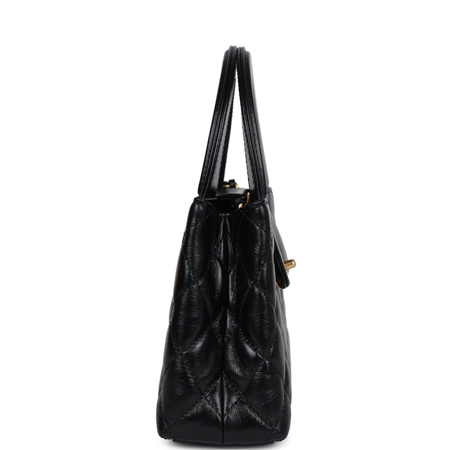 Chanel Small Kelly Shopper Black Shiny Aged Calfskin Brushed Gold Hardware