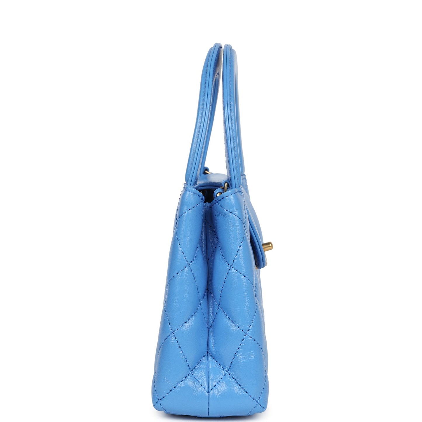 Chanel Small Kelly Shopper Blue Shiny Aged Calfskin Brushed Gold Hardware