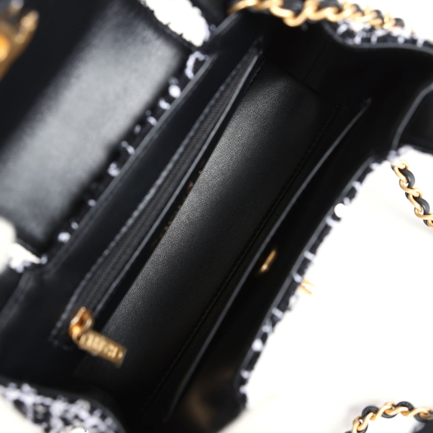 Chanel Small Kelly Shopper Black, White & Silver Sequin Tweed Brushed Gold Hardware