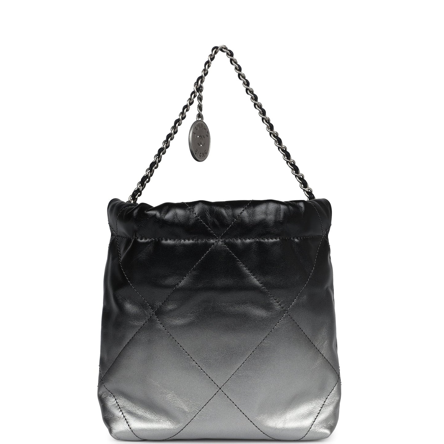 Chanel Mini 22 Bag Black and Silver Ombre Metallic Calfskin Lacquered Metal Hardware