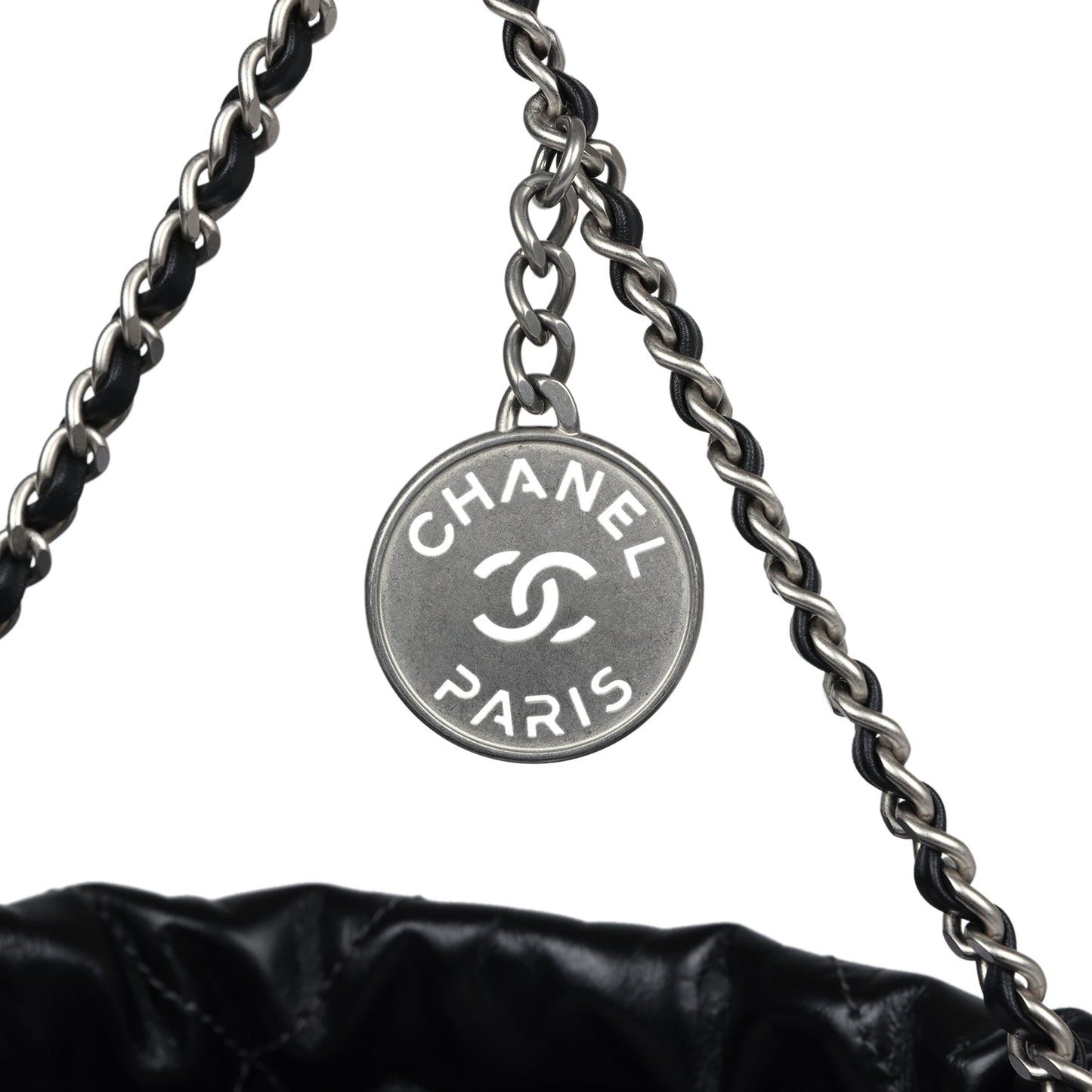 Chanel Mini 22 Bag Black and Silver Ombre Metallic Calfskin Lacquered Metal Hardware