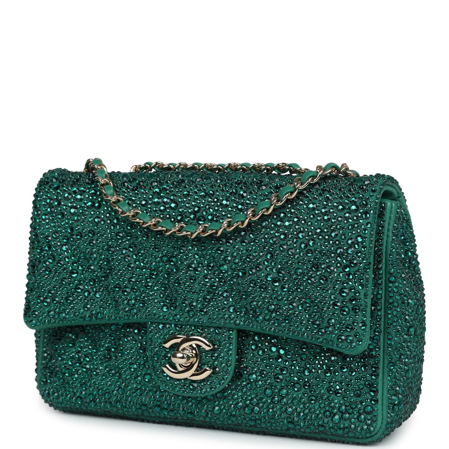 Chanel Mini Flap Bag Green Swarovski Crystal and Green Lambskin Silver Hardware