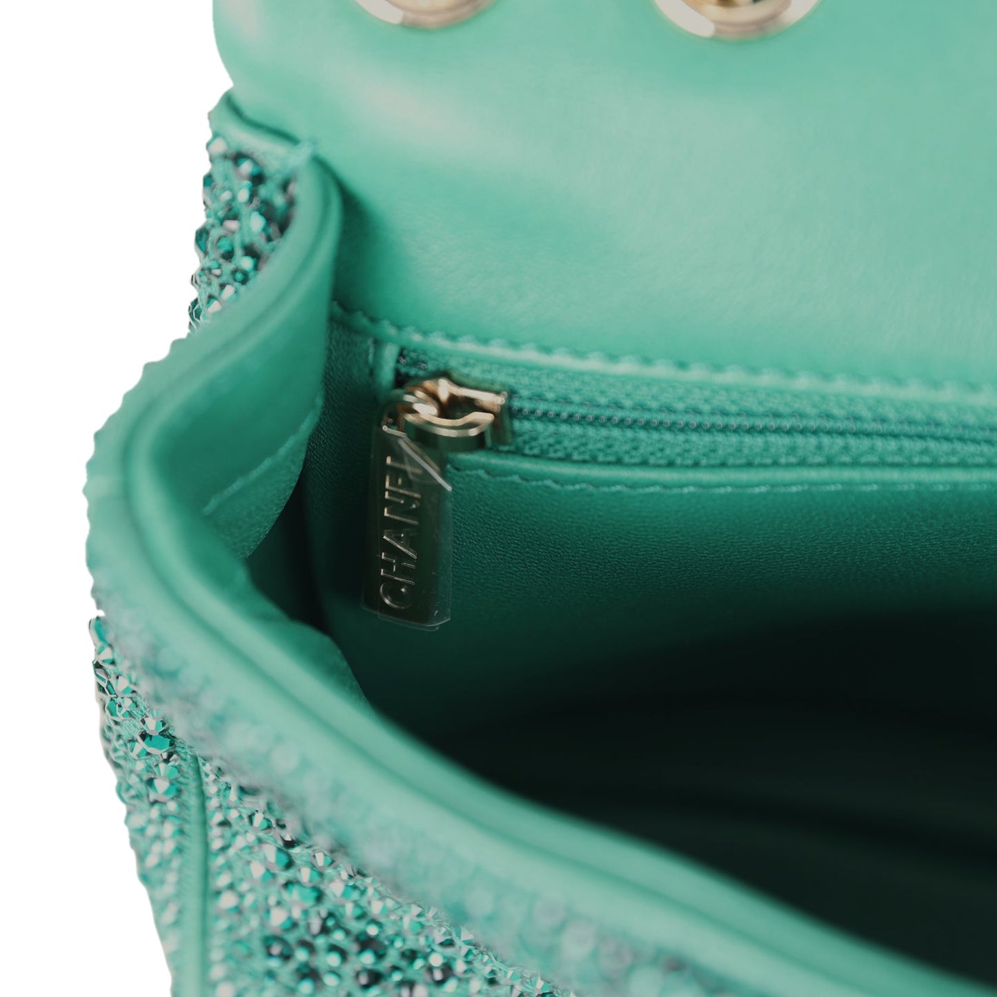 Chanel Mini Flap Bag Green Swarovski Crystal and Green Lambskin Silver Hardware