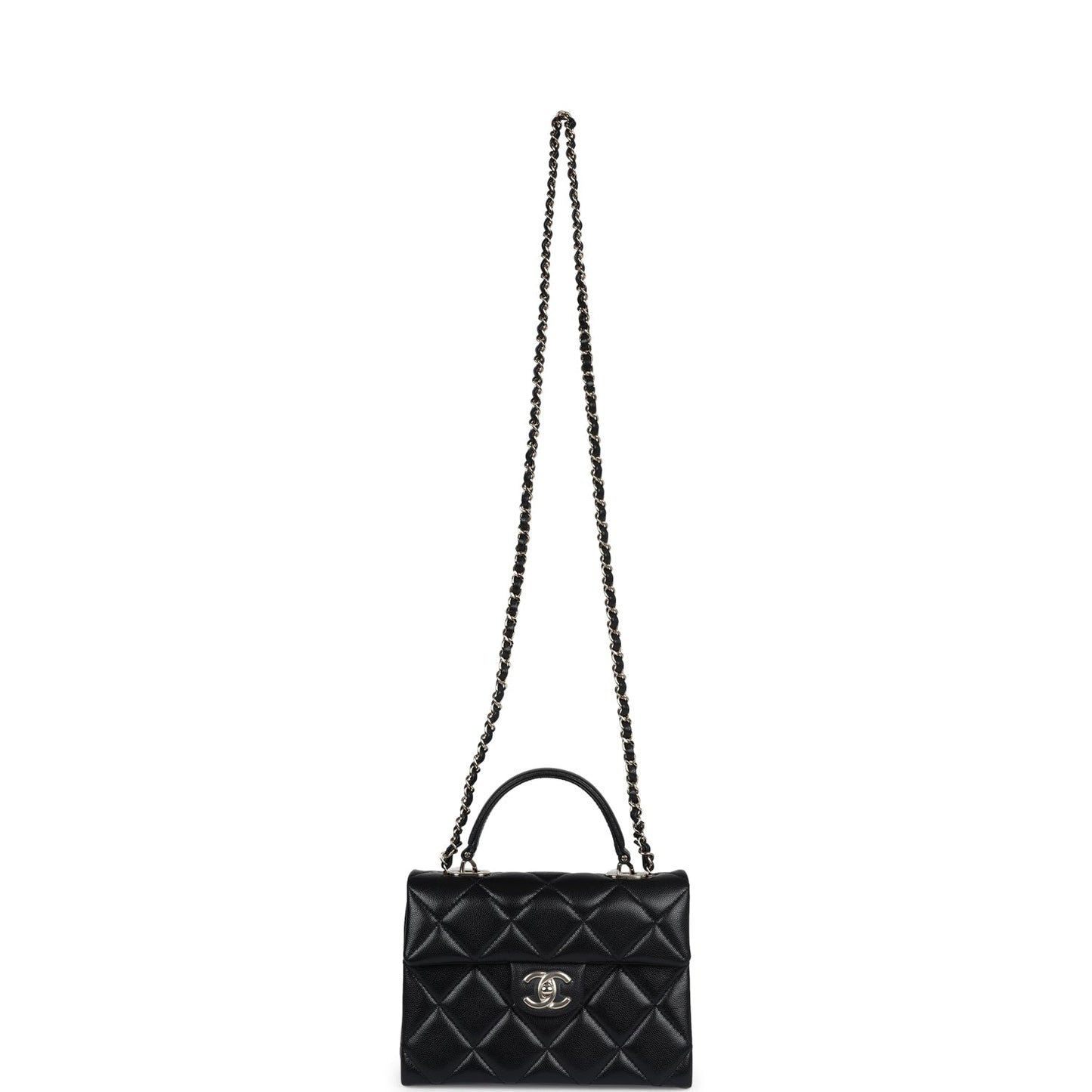 Chanel Small Square Top Handle Flap Bag Black Caviar Light Gold Hardware
