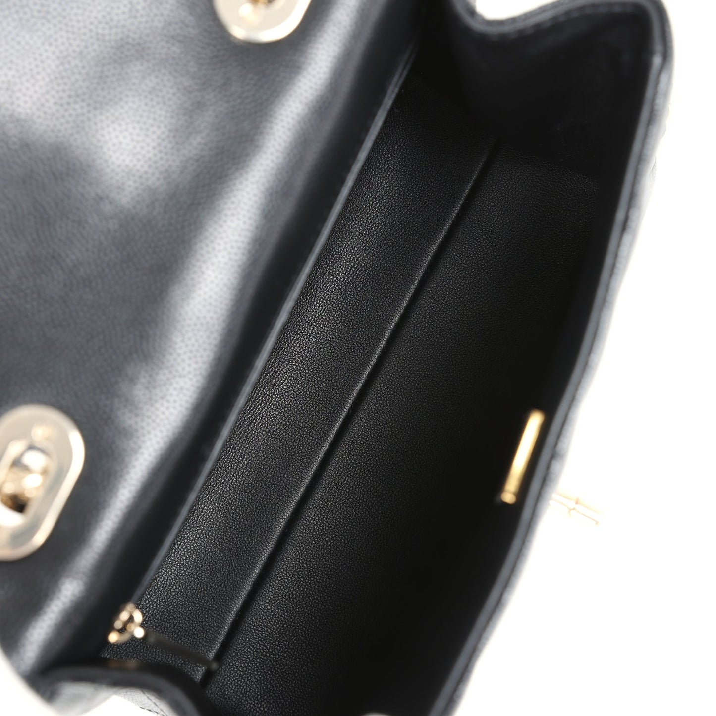 Chanel Small Square Top Handle Flap Bag Black Caviar Light Gold Hardware