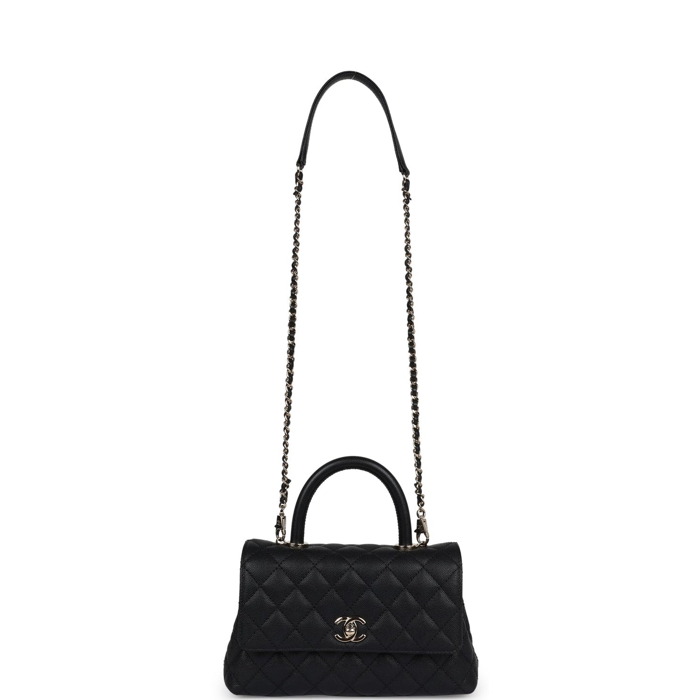 Chanel Small Coco Handle Flap Bag Black Caviar Light Gold Hardware