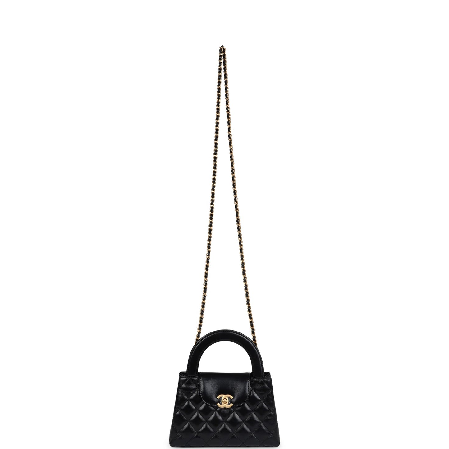 Chanel Small Kelly Shopper Black Shiny Aged Calfskin Brushed Gold Hardware